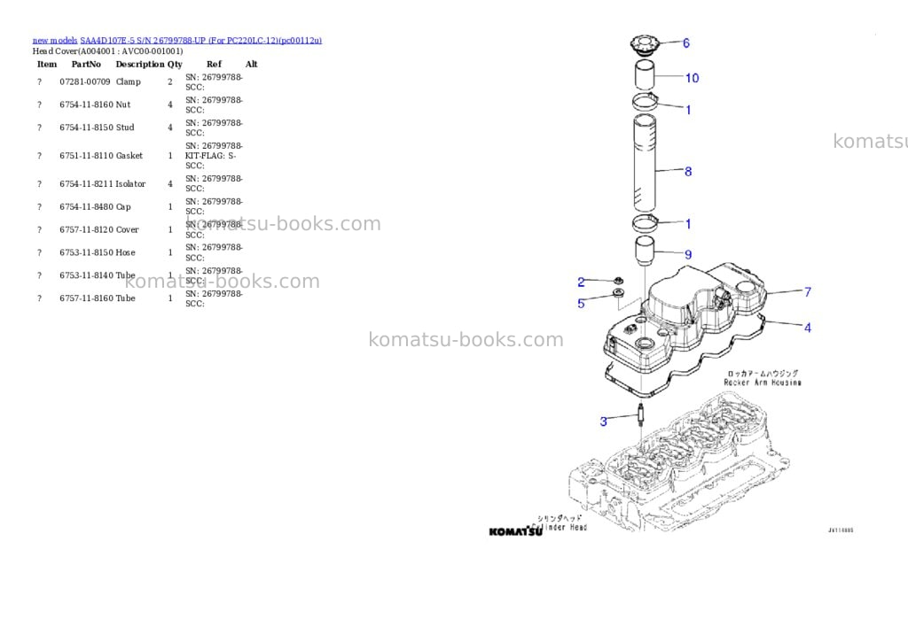 Komatsu SAA4D107E-5 S/N 26799788-UP (For PC220LC-12) Parts catalog cover Page 4