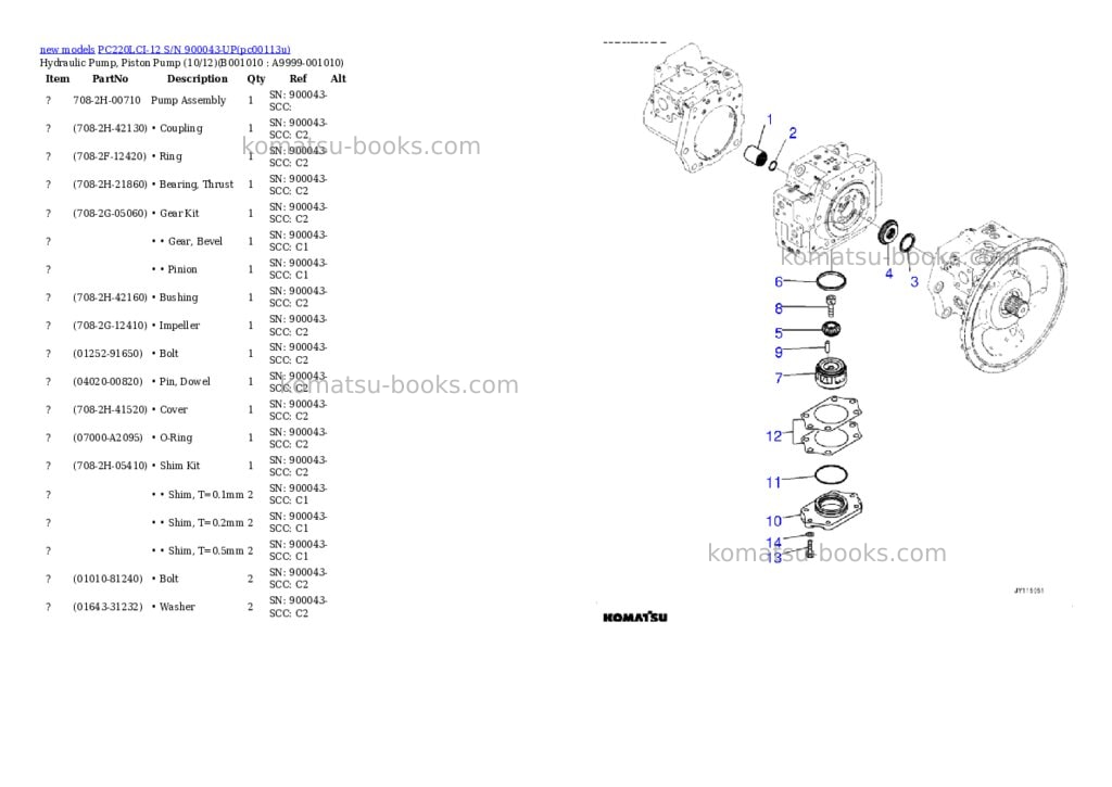 Komatsu PC220LCI-12 S/N 900043-UP Parts catalog cover Page 10 Komatsu PC220LCI-12 S/N 900043-UP Parts catalog cover Page 10