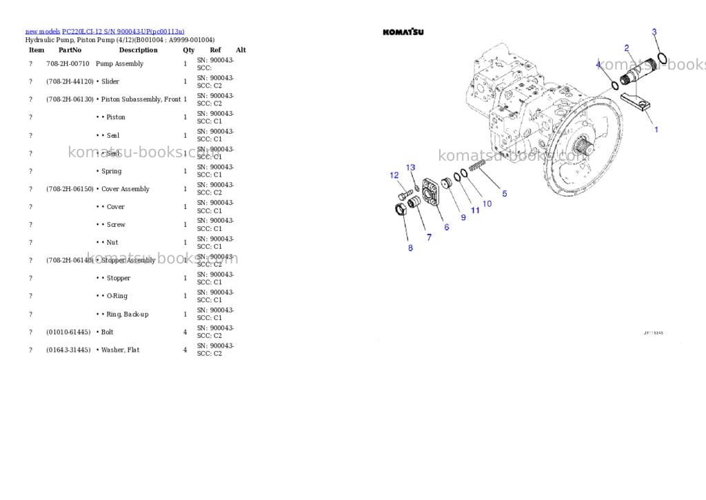 Komatsu PC220LCI-12 S/N 900043-UP Parts catalog cover Page 4 Komatsu PC220LCI-12 S/N 900043-UP Parts catalog cover Page 4