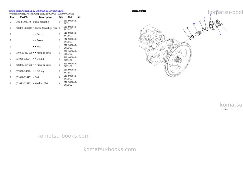 Komatsu PC220LCI-12 S/N 900043-UP Parts catalog cover Page 5 Komatsu PC220LCI-12 S/N 900043-UP Parts catalog cover Page 5