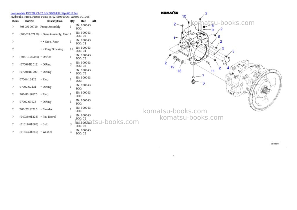 Komatsu PC220LCI-12 S/N 900043-UP Parts catalog cover Page 6 Komatsu PC220LCI-12 S/N 900043-UP Parts catalog cover Page 6