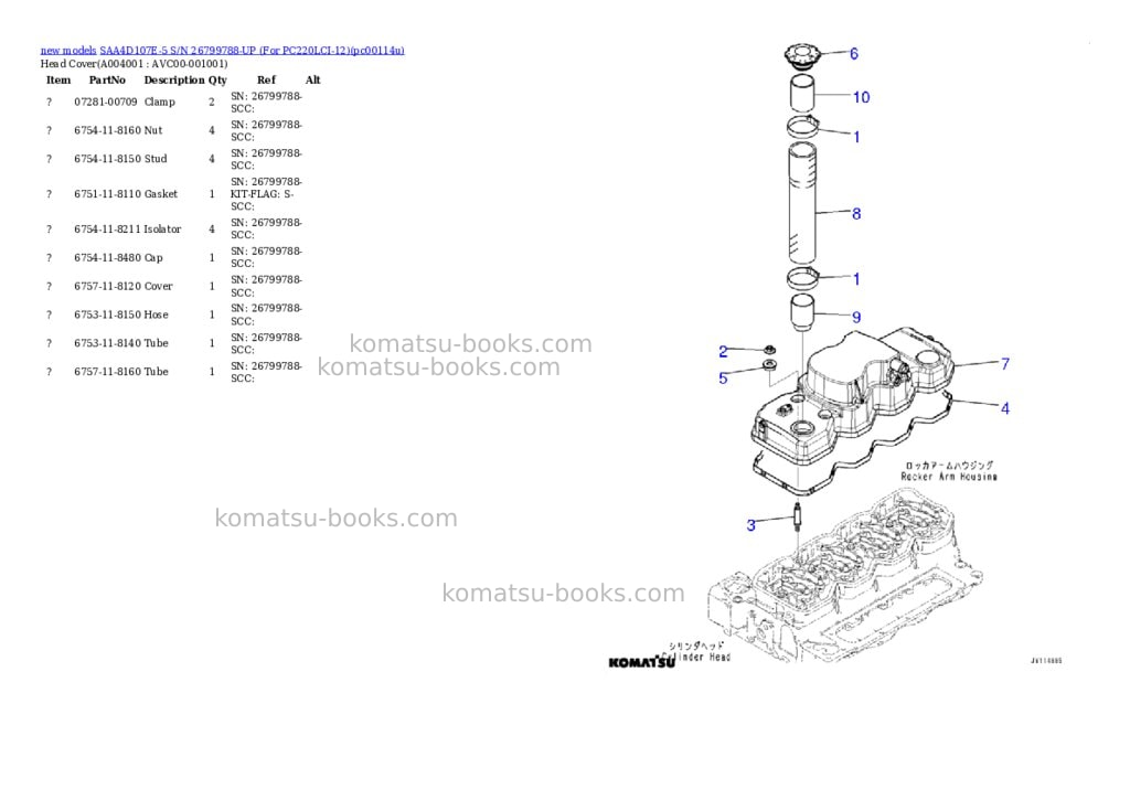 Komatsu SAA4D107E-5 S/N 26799788-UP (For PC220LCI-12) Parts catalog cover Page 4