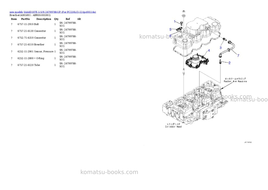 Komatsu SAA4D107E-5 S/N 26799788-UP (For PC220LCI-12) Parts catalog cover Page 5