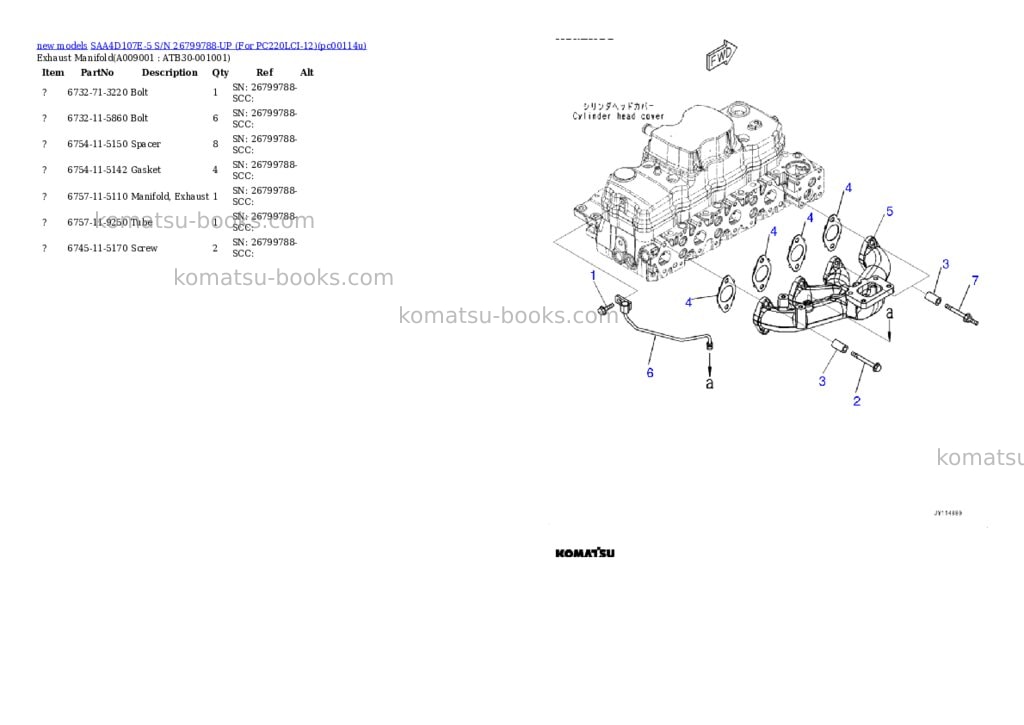 Komatsu SAA4D107E-5 S/N 26799788-UP (For PC220LCI-12) Parts catalog cover Page 9