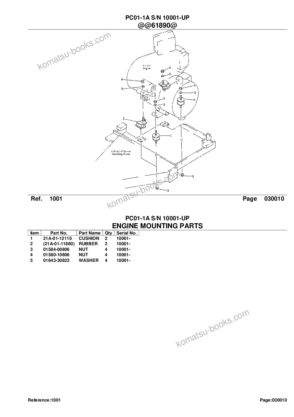 Komatsu PC01-1A S/N 10001-UP Parts catalog cover Page 3 Komatsu PC01-1A S/N 10001-UP Parts catalog cover Page 3