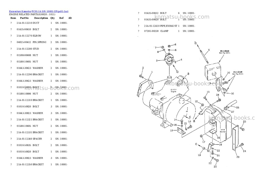 Komatsu pc01-1a s/n 10001-up Parts catalog cover Komatsu pc01-1a s/n 10001-up Parts catalog cover
