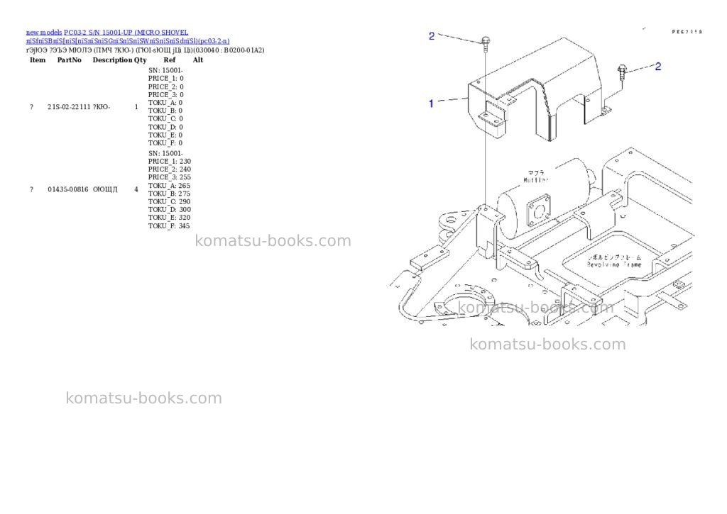 Komatsu PC03-2 S/N 15001-UP (MICRO SHOVEL пїЅfпїЅBпїЅ[пїЅ[пїЅпїЅпїЅGпїЅпїЅпїЅWпїЅпїЅпїЅdпїЅl) Parts catalog cover Page 4