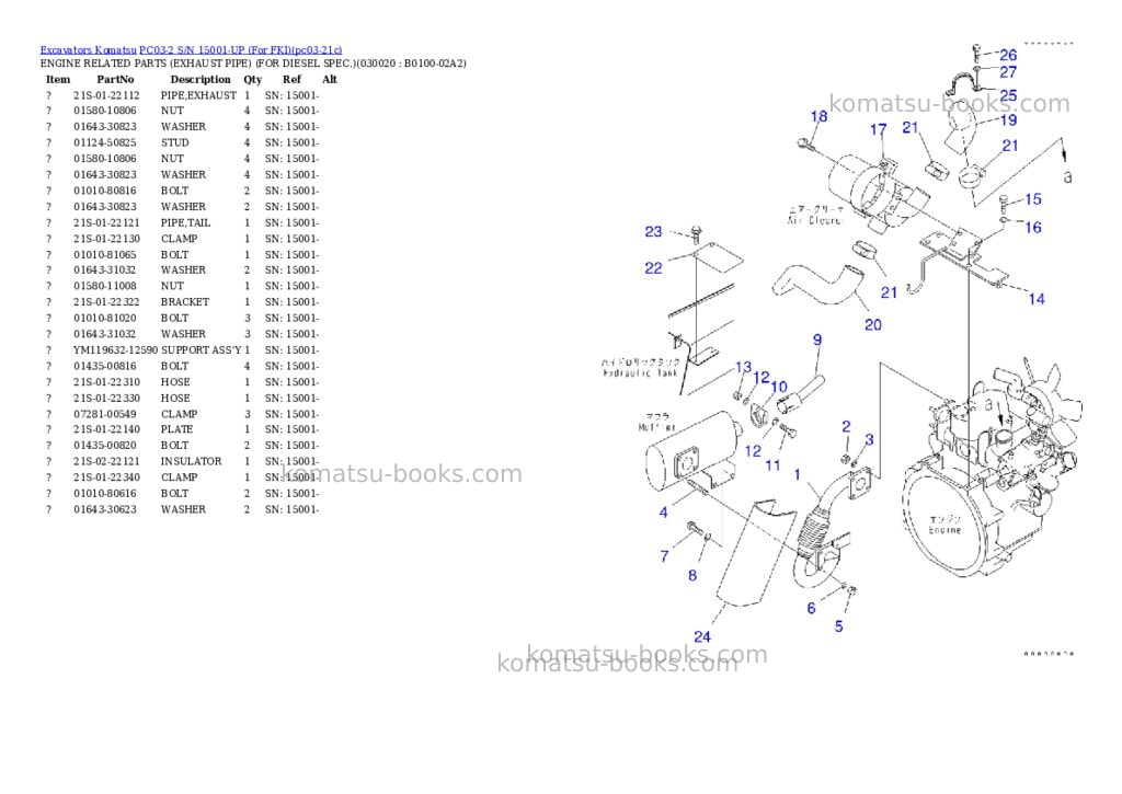 Komatsu PC03-2 S/N 15001-UP (For FKI) Parts catalog cover