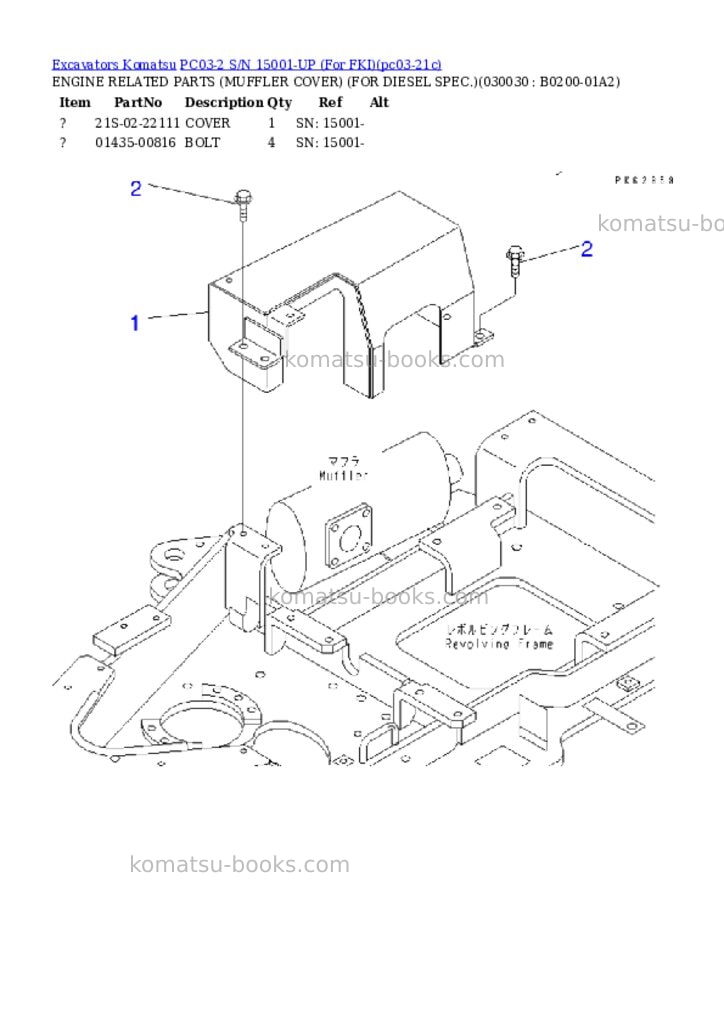 Komatsu PC03-2 S/N 15001-UP (For FKI) Parts catalog cover Page 2