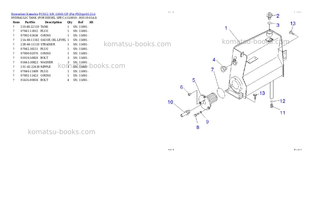 Komatsu PC03-2 S/N 15001-UP (For FKI) Parts catalog cover Page 9