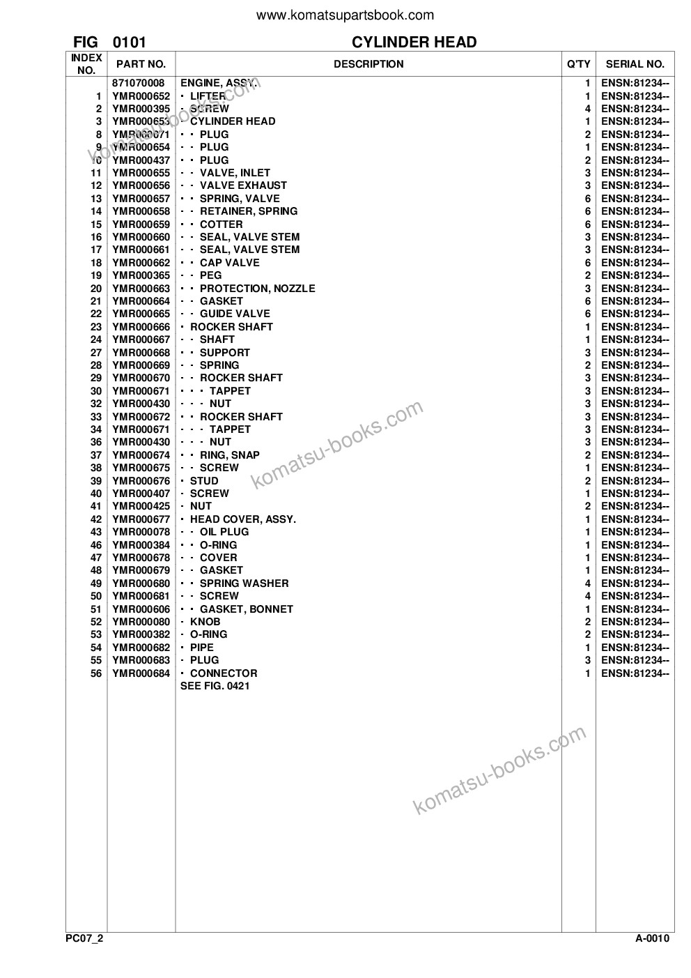 Komatsu pc07-2 s/n f10001-up Catálogo de piezas cover Page 4