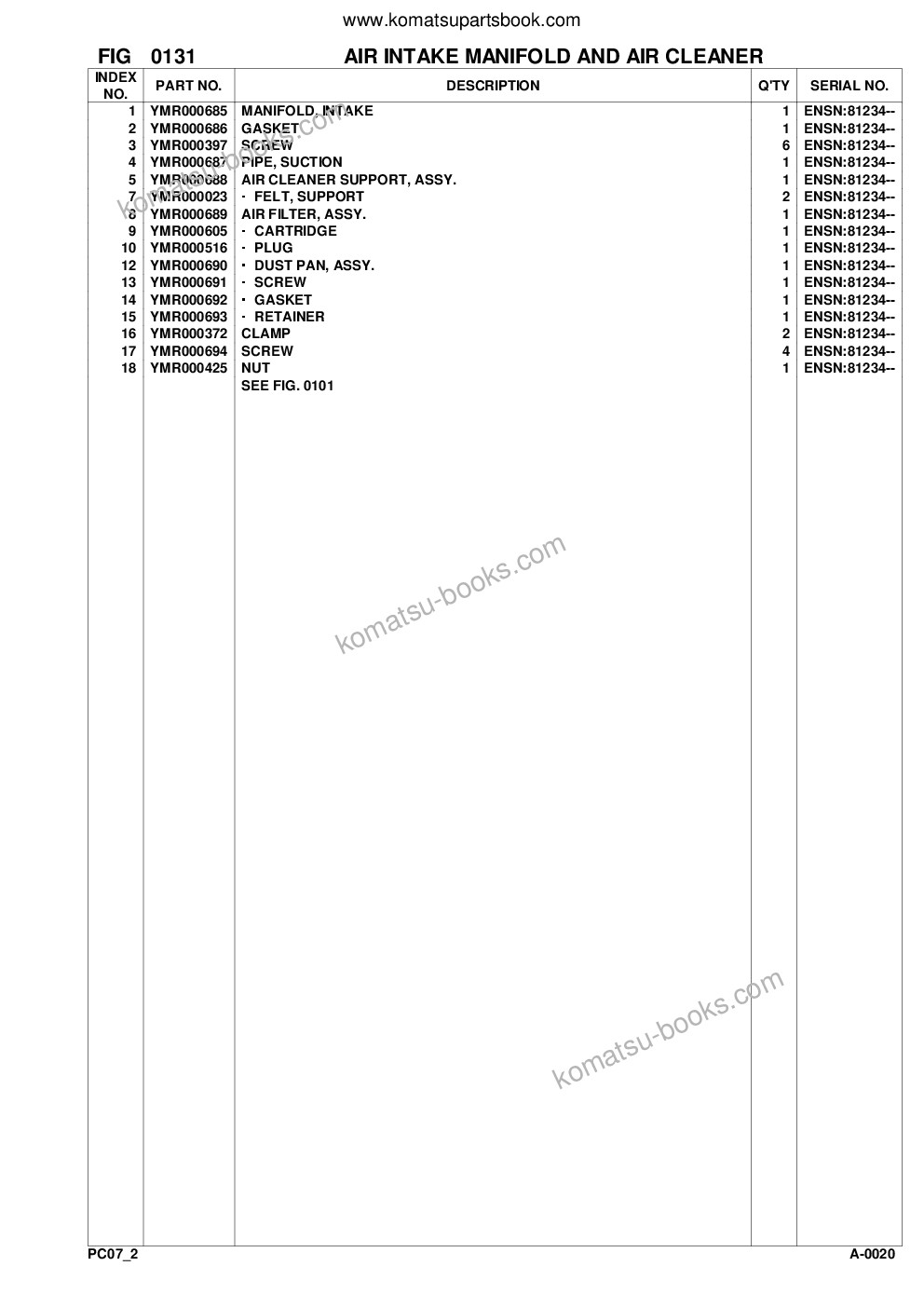 Komatsu pc07-2 s/n f10001-up Catálogo de piezas cover Page 6