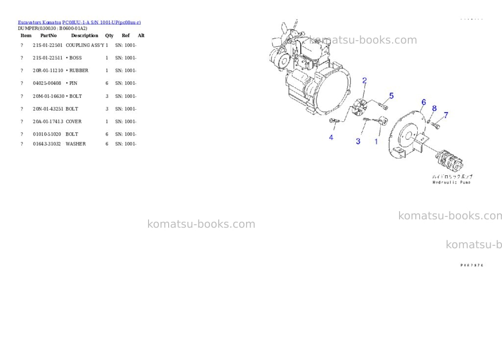 Komatsu pc08uu-1-a s/n 1001-up Parts catalog cover Page 2 Komatsu pc08uu-1-a s/n 1001-up Parts catalog cover Page 2