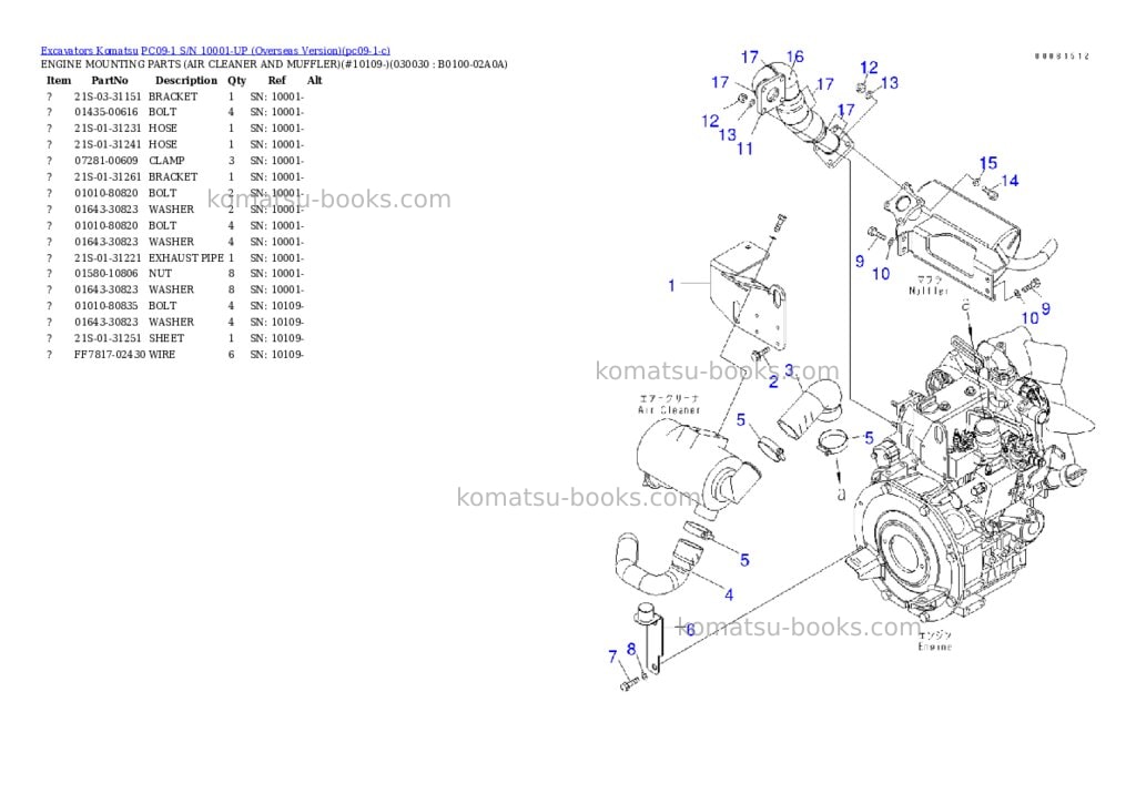 Komatsu PC09-1 S/N 10001-UP (Overseas Version) Parts catalog cover Page 2