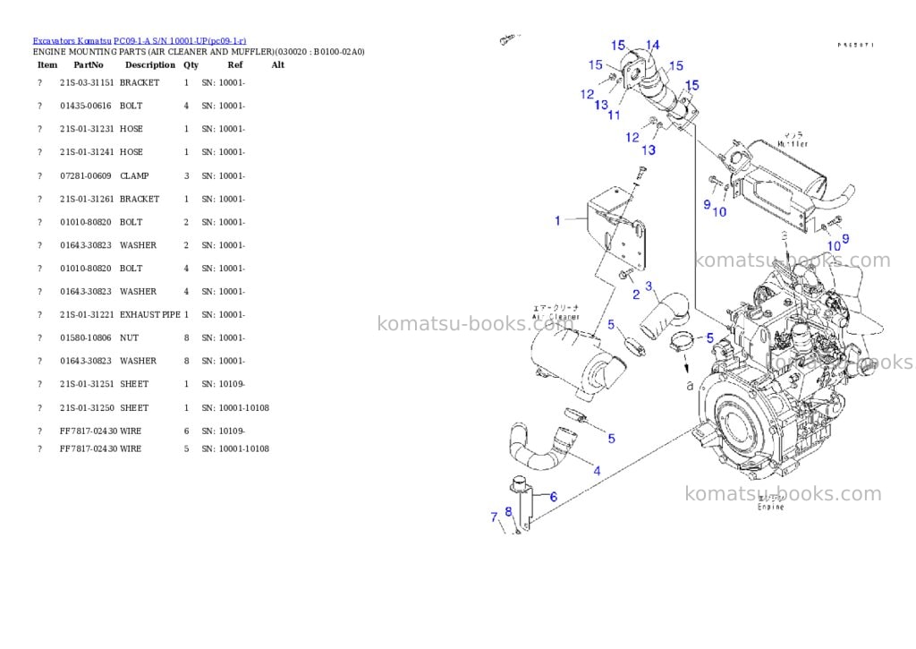 Komatsu pc09-1-a s/n 10001-up Parts catalog cover Komatsu pc09-1-a s/n 10001-up Parts catalog cover