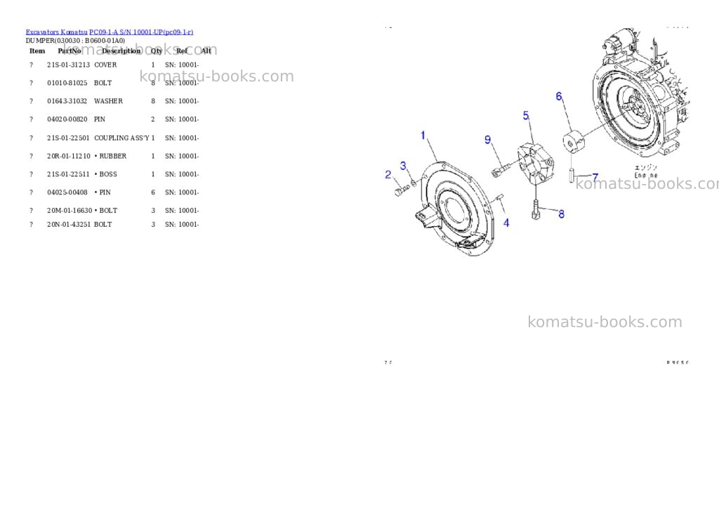 Komatsu pc09-1-a s/n 10001-up Parts catalog cover Page 2 Komatsu pc09-1-a s/n 10001-up Parts catalog cover Page 2