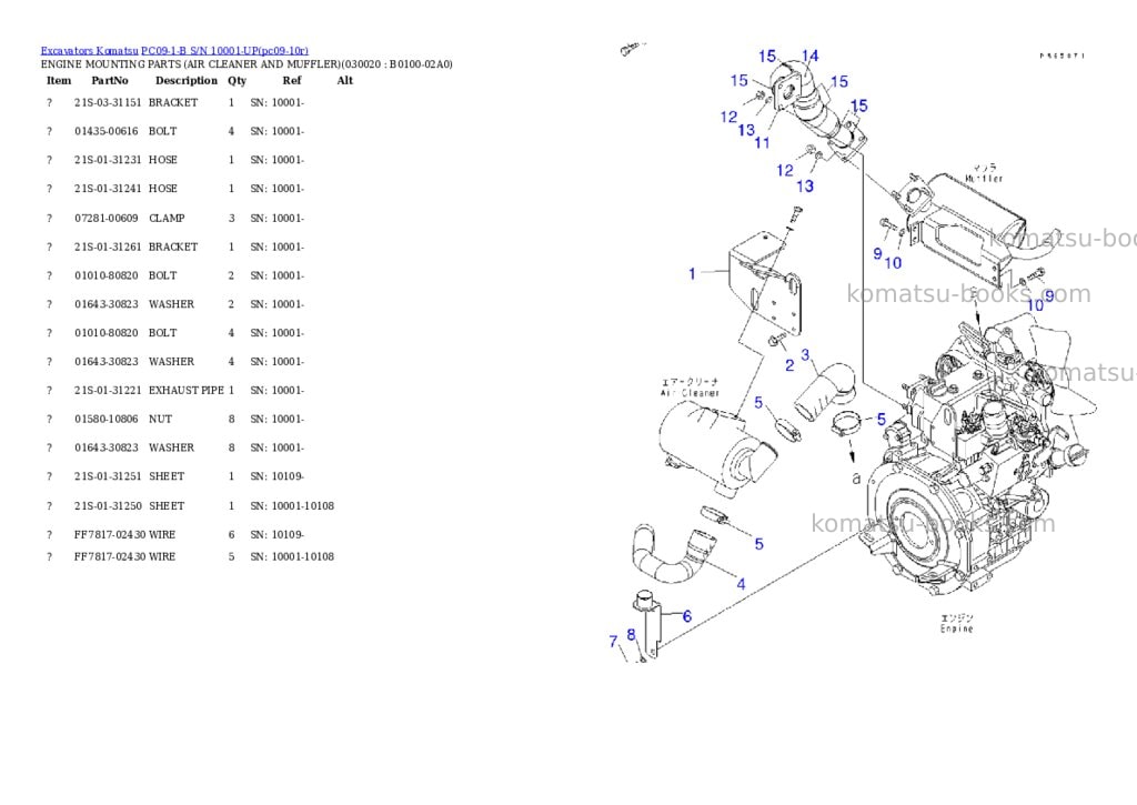 Komatsu pc09-1-b s/n 10001-up Parts catalog cover