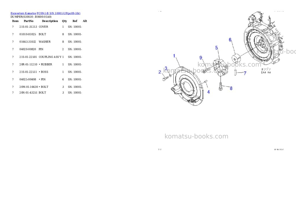 Komatsu pc09-1-b s/n 10001-up Parts catalog cover Page 2