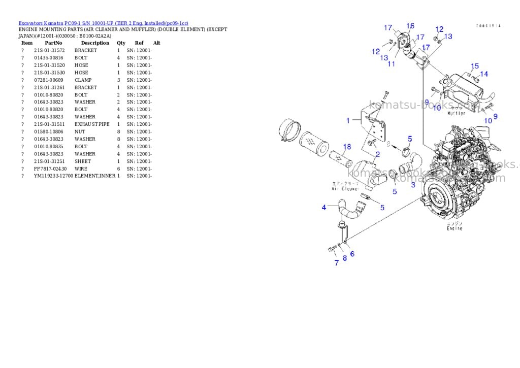 Komatsu PC09-1 S/N 10001-UP (TIER 2 Eng. Installed) Parts catalog cover Page 4 Komatsu PC09-1 S/N 10001-UP (TIER 2 Eng. Installed) Parts catalog cover Page 4