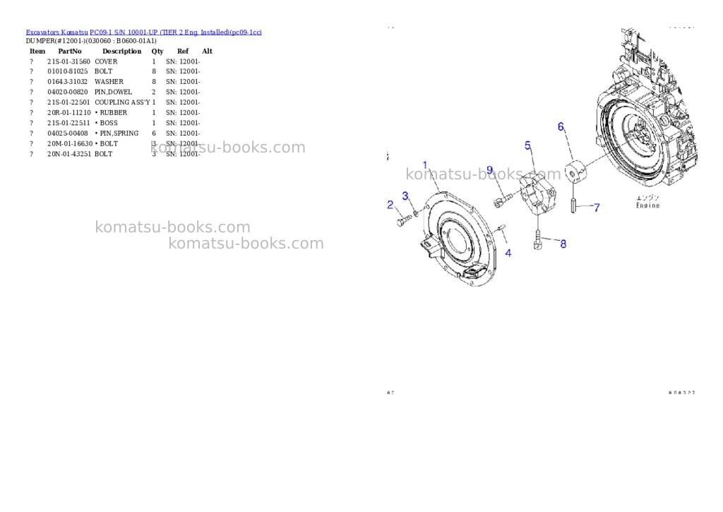 Komatsu PC09-1 S/N 10001-UP (TIER 2 Eng. Installed) Parts catalog cover Page 5 Komatsu PC09-1 S/N 10001-UP (TIER 2 Eng. Installed) Parts catalog cover Page 5