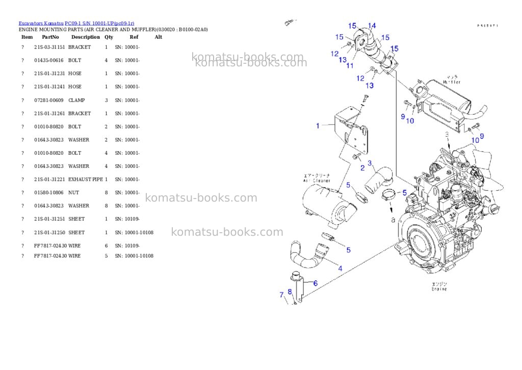 Komatsu pc09-1b s/n 10001-up Parts catalog cover Komatsu pc09-1b s/n 10001-up Parts catalog cover
