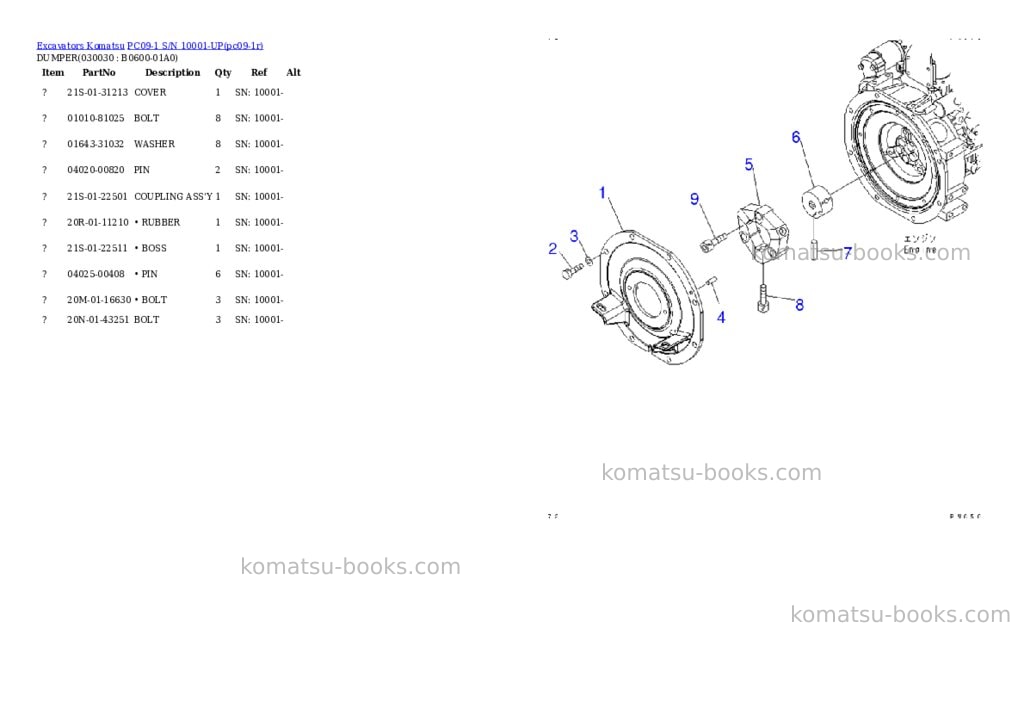 Komatsu pc09-1b s/n 10001-up Parts catalog cover Page 2 Komatsu pc09-1b s/n 10001-up Parts catalog cover Page 2