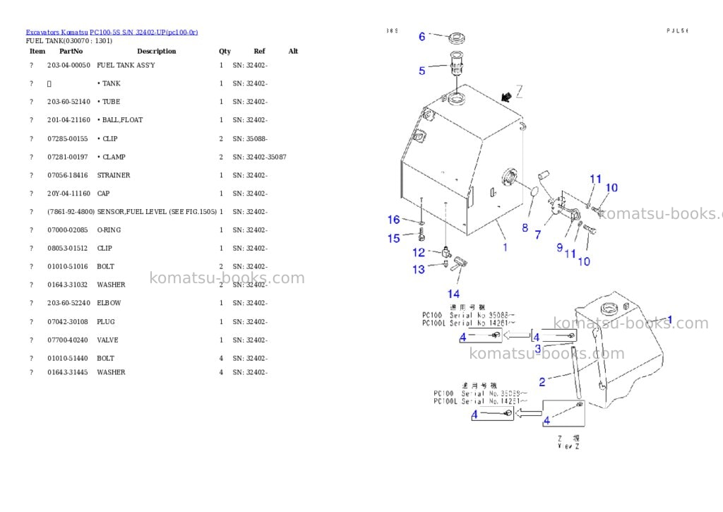 Komatsu PC100-5S S/N 32402-UP Parts catalog cover Page 6 Komatsu PC100-5S S/N 32402-UP Parts catalog cover Page 6