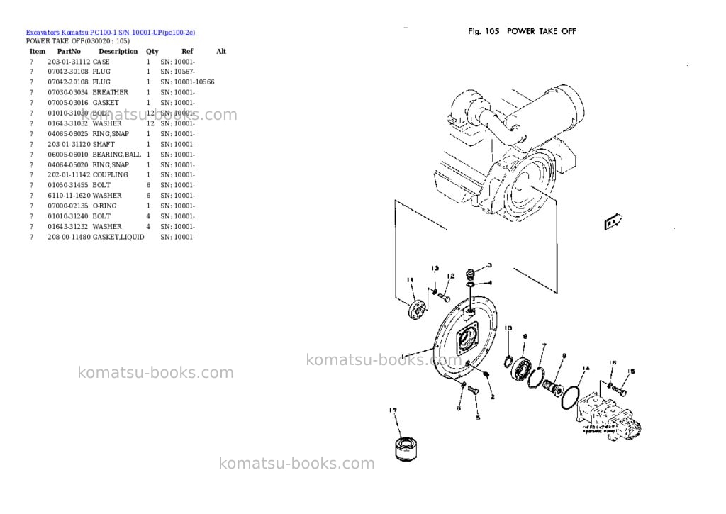 Komatsu pc100-1 s/n 10001-up Parts catalog cover Komatsu pc100-1 s/n 10001-up Parts catalog cover