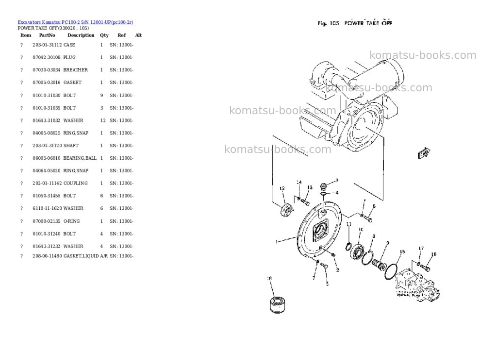 Komatsu PC100-2 S/N 13001-UP Parts catalog cover Komatsu PC100-2 S/N 13001-UP Parts catalog cover