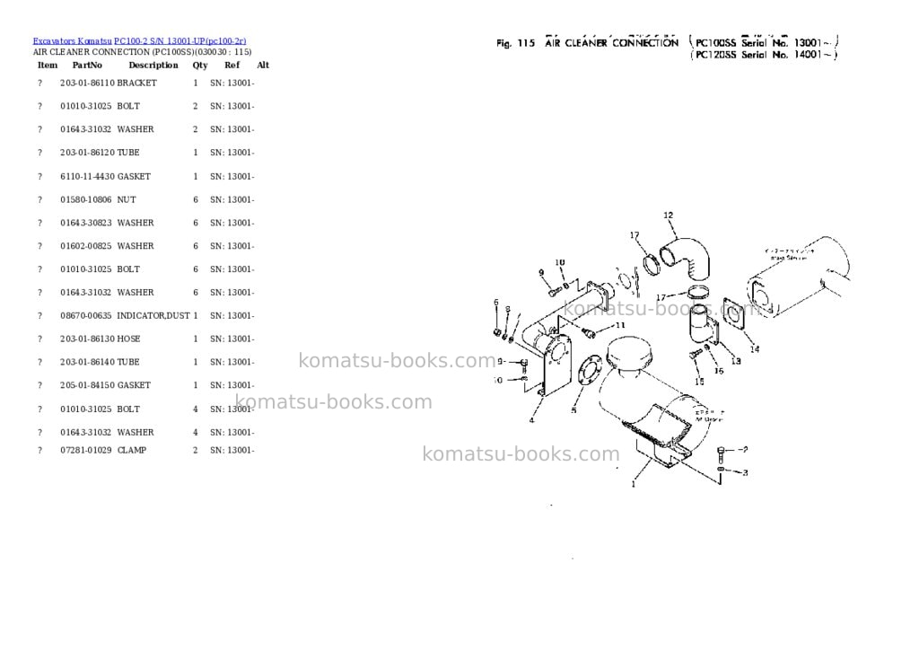 Komatsu PC100-2 S/N 13001-UP Parts catalog cover Page 2 Komatsu PC100-2 S/N 13001-UP Parts catalog cover Page 2