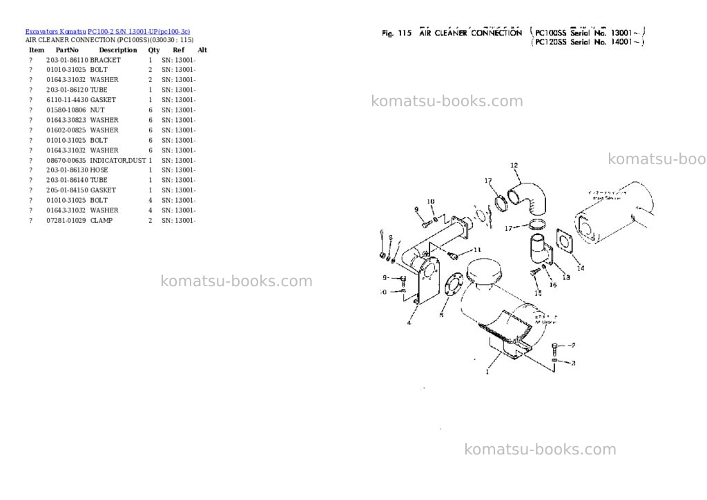 Komatsu pc100-2 s/n 13001-up Parts catalog cover Komatsu pc100-2 s/n 13001-up Parts catalog cover