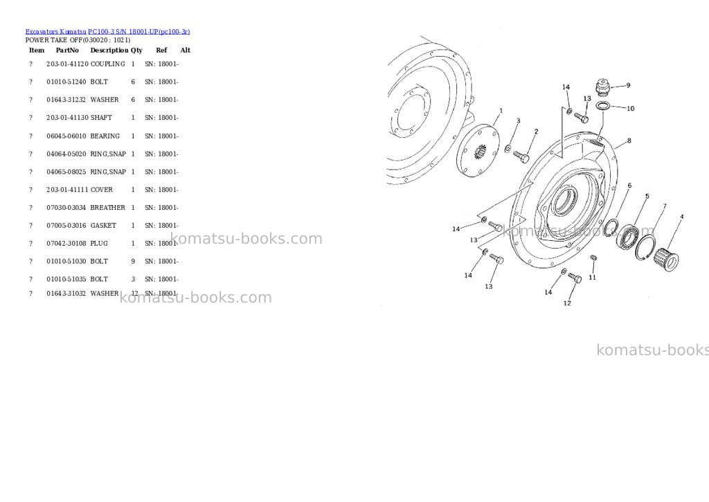 Komatsu pc100-3 s/n 18001-up Parts catalog cover Komatsu pc100-3 s/n 18001-up Parts catalog cover