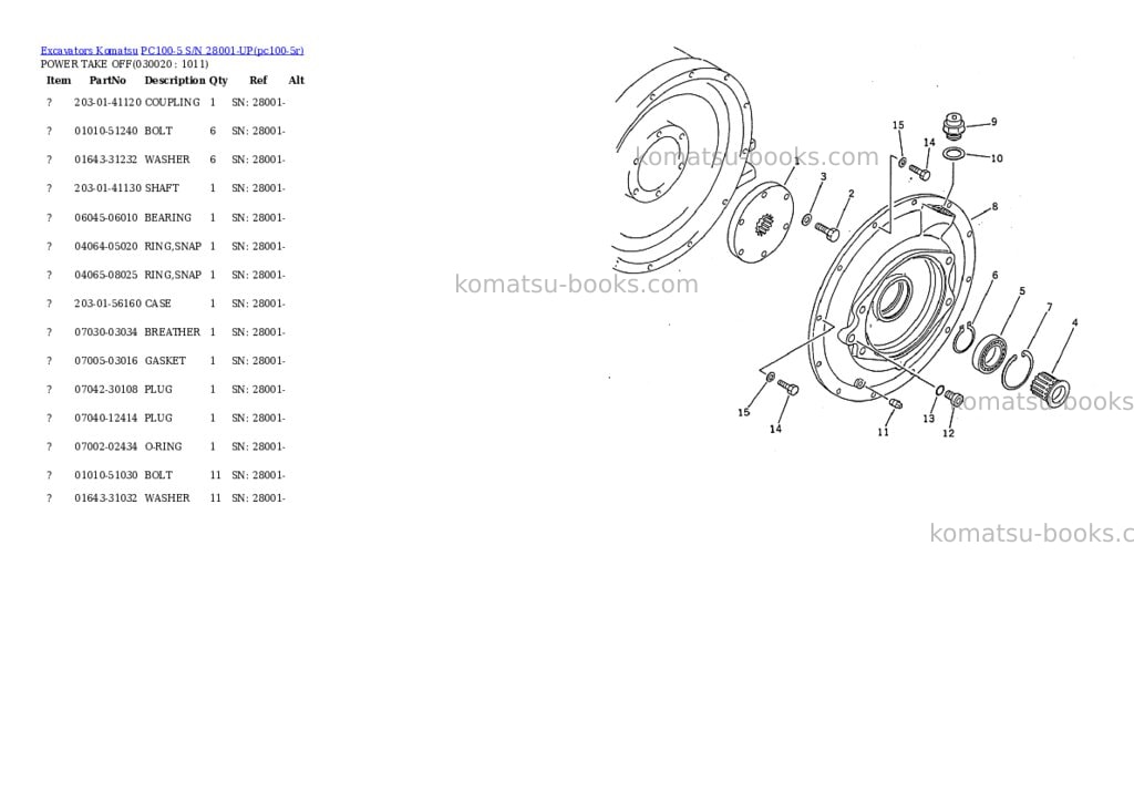 Komatsu PC100-5 S/N 28001-UP Parts catalog cover Komatsu PC100-5 S/N 28001-UP Parts catalog cover