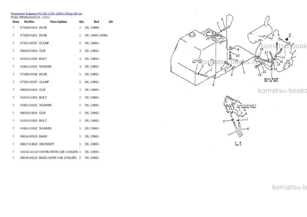 Komatsu PC100-5 S/N 28001-UP Parts catalog cover Page 10 Komatsu PC100-5 S/N 28001-UP Parts catalog cover Page 10
