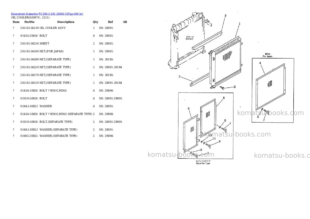 Komatsu PC100-5 S/N 28001-UP Parts catalog cover Page 6 Komatsu PC100-5 S/N 28001-UP Parts catalog cover Page 6