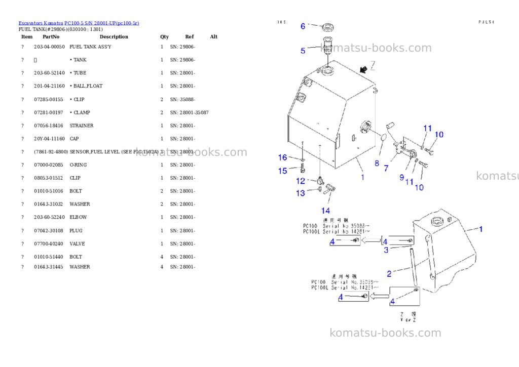 Komatsu PC100-5 S/N 28001-UP Parts catalog cover Page 9 Komatsu PC100-5 S/N 28001-UP Parts catalog cover Page 9