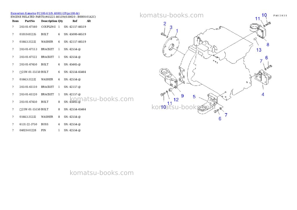 Komatsu pc100-6 s/n 40001-up Parts catalog cover Komatsu pc100-6 s/n 40001-up Parts catalog cover