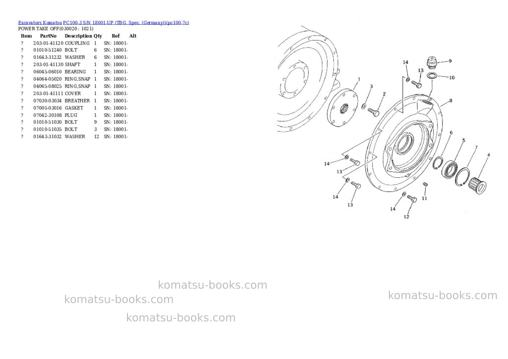 Komatsu PC100-3 S/N 18001-UP (TBG. Spec. (Germany)) Parts catalog cover
