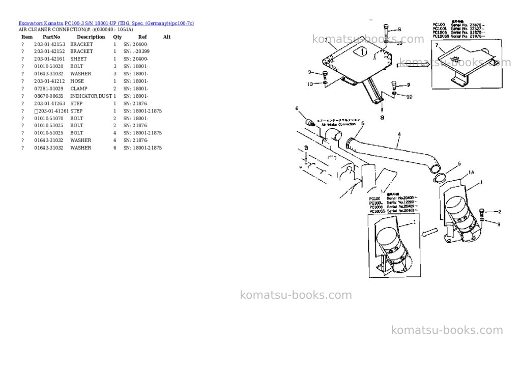 Komatsu PC100-3 S/N 18001-UP (TBG. Spec. (Germany)) Parts catalog cover Page 3