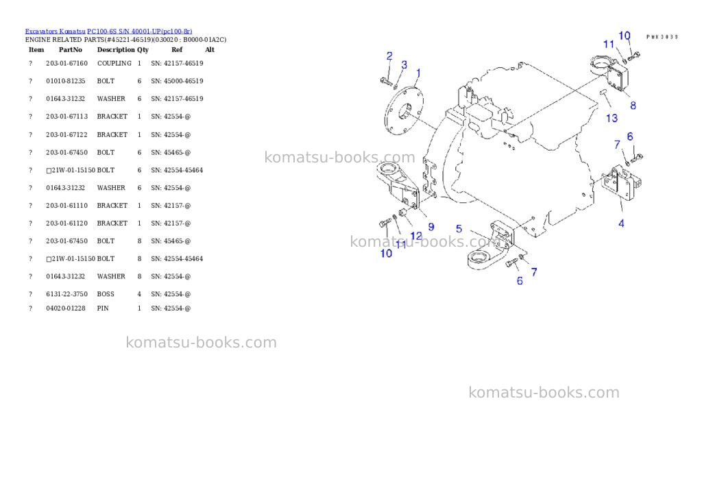 Komatsu PC100-6S S/N 40001-UP Parts catalog cover Komatsu PC100-6S S/N 40001-UP Parts catalog cover