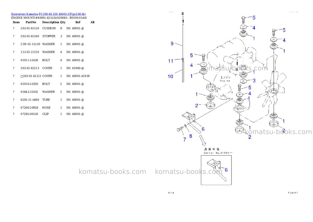 Komatsu PC100-6S S/N 40001-UP Parts catalog cover Page 3 Komatsu PC100-6S S/N 40001-UP Parts catalog cover Page 3