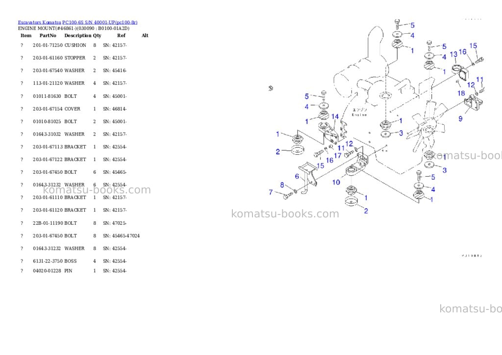 Komatsu PC100-6S S/N 40001-UP Parts catalog cover Page 8 Komatsu PC100-6S S/N 40001-UP Parts catalog cover Page 8