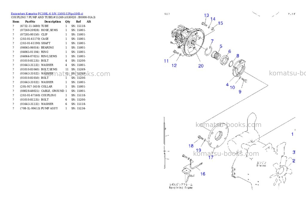 Komatsu PC100L-6 S/N 15001-UP Parts catalog cover Komatsu PC100L-6 S/N 15001-UP Parts catalog cover