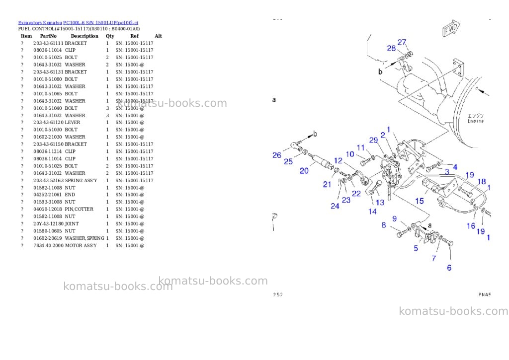Komatsu PC100L-6 S/N 15001-UP Parts catalog cover Page 10 Komatsu PC100L-6 S/N 15001-UP Parts catalog cover Page 10