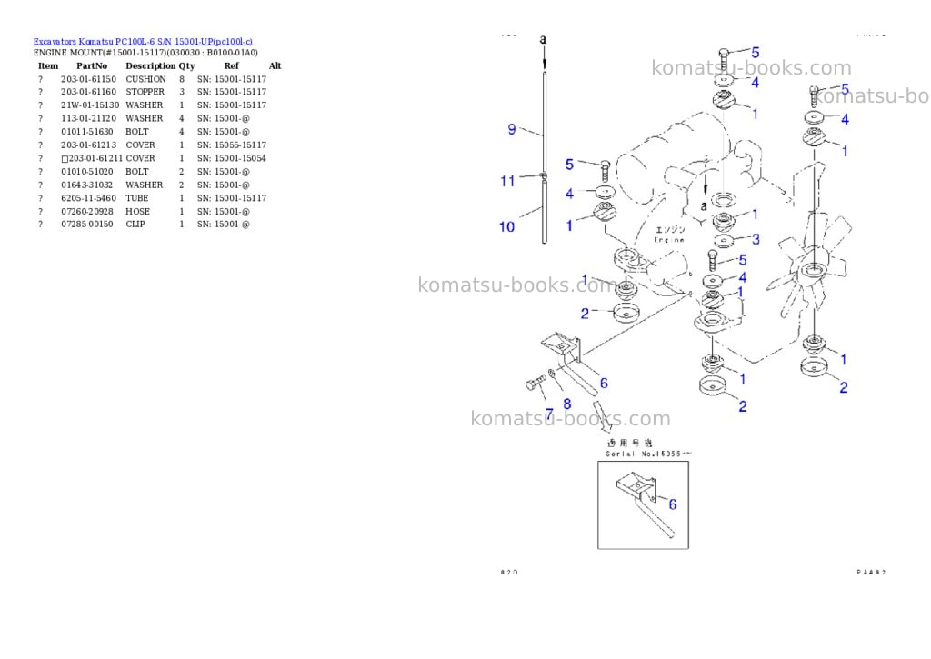 Komatsu PC100L-6 S/N 15001-UP Parts catalog cover Page 2 Komatsu PC100L-6 S/N 15001-UP Parts catalog cover Page 2