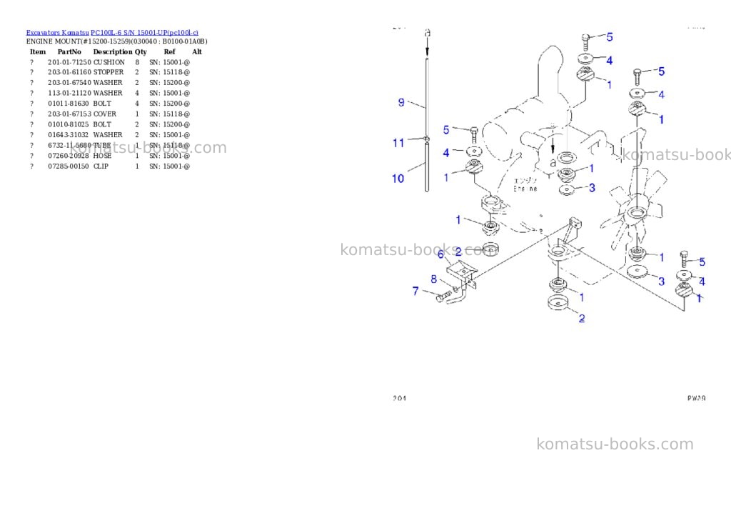 Komatsu PC100L-6 S/N 15001-UP Parts catalog cover Page 3 Komatsu PC100L-6 S/N 15001-UP Parts catalog cover Page 3