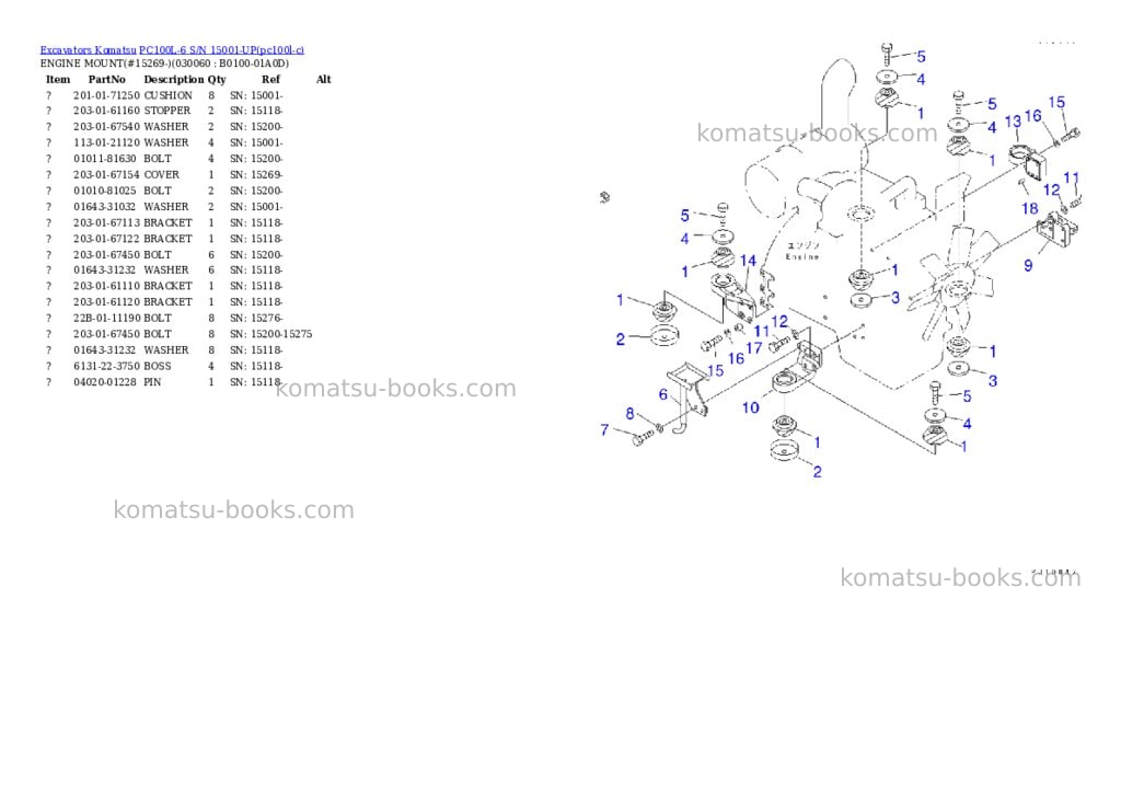 Komatsu PC100L-6 S/N 15001-UP Parts catalog cover Page 5 Komatsu PC100L-6 S/N 15001-UP Parts catalog cover Page 5