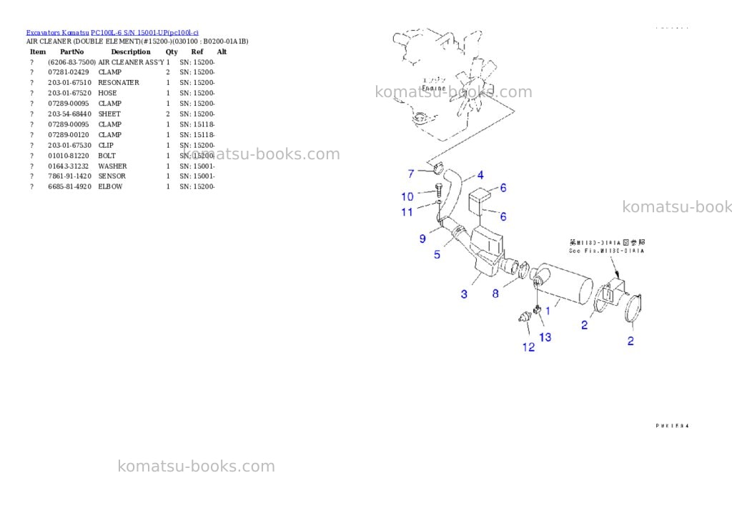 Komatsu PC100L-6 S/N 15001-UP Parts catalog cover Page 9 Komatsu PC100L-6 S/N 15001-UP Parts catalog cover Page 9