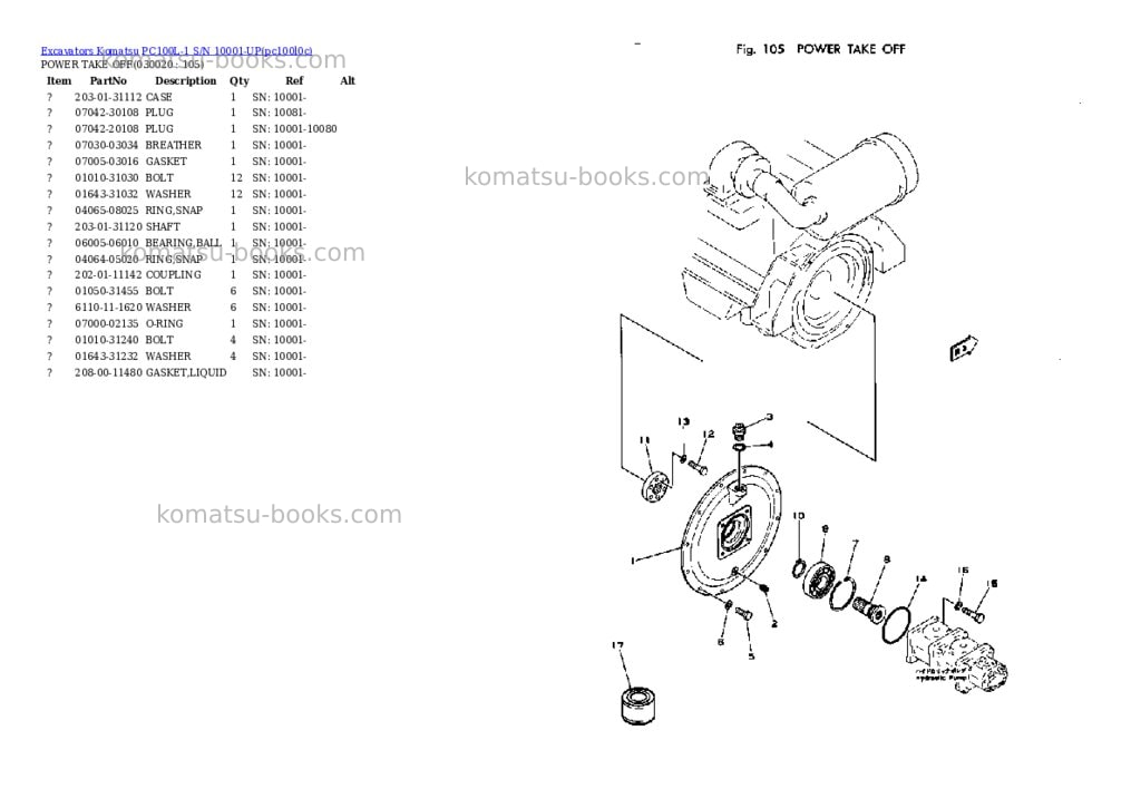 Komatsu pc100l-1 s/n 10001-up Parts catalog cover