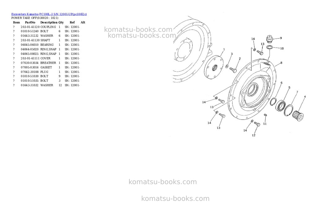 Komatsu pc100l-3 s/n 12001-up Parts catalog cover Komatsu pc100l-3 s/n 12001-up Parts catalog cover